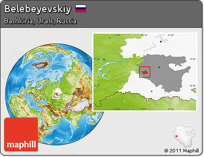 Physical Location Map of Belebeyevskiy, highlighted parent region, highlighted grandparent region