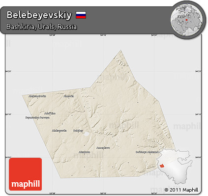 Shaded Relief Map of Belebeyevskiy, single color outside