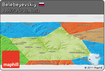 Physical Panoramic Map of Belebeyevskiy, political outside