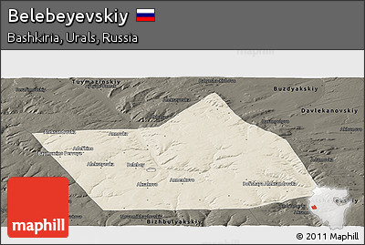 Shaded Relief Panoramic Map of Belebeyevskiy, darken