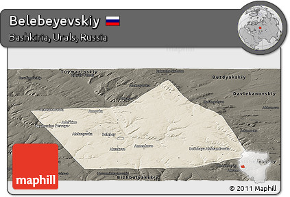 Shaded Relief Panoramic Map of Belebeyevskiy, darken