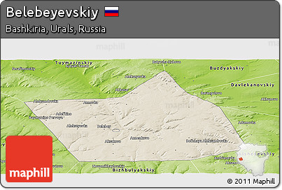 Shaded Relief Panoramic Map of Belebeyevskiy, physical outside