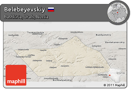 Shaded Relief Panoramic Map of Belebeyevskiy, semi-desaturated