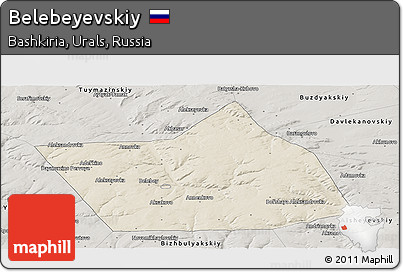 Shaded Relief Panoramic Map of Belebeyevskiy, semi-desaturated