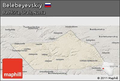 Shaded Relief Panoramic Map of Belebeyevskiy, semi-desaturated