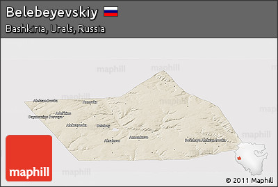 Shaded Relief Panoramic Map of Belebeyevskiy, single color outside