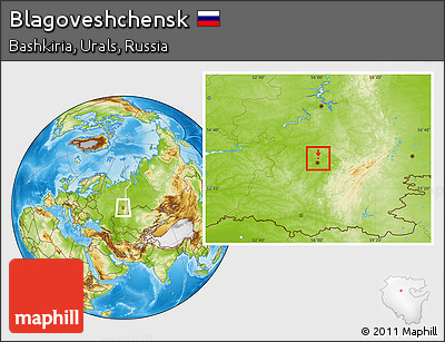 Physical Location Map of Blagoveshchensk