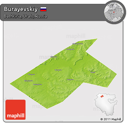 Physical 3D Map of Burayevskiy, cropped outside