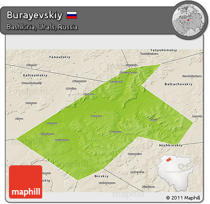Physical 3D Map of Burayevskiy, shaded relief outside