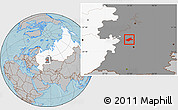 Gray Location Map of Burayevskiy, highlighted country, highlighted grandparent region, hill shading