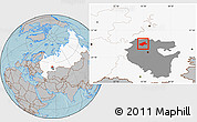 Gray Location Map of Burayevskiy, highlighted country, highlighted parent region, hill shading