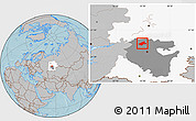 Gray Location Map of Burayevskiy, highlighted parent region, highlighted grandparent region, hill shading