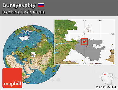 Satellite Location Map of Burayevskiy, highlighted parent region, highlighted grandparent region