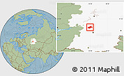 Savanna Style Location Map of Burayevskiy, highlighted grandparent region, hill shading