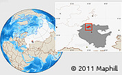 Shaded Relief Location Map of Burayevskiy, highlighted country, highlighted parent region