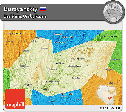 Physical 3D Map of Burzyanskiy, political outside