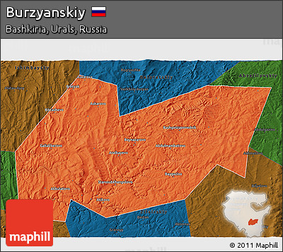 Political 3D Map of Burzyanskiy, darken