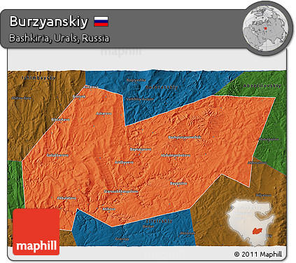 Political 3D Map of Burzyanskiy, darken
