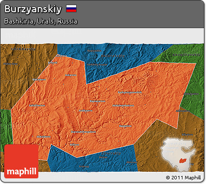 Political 3D Map of Burzyanskiy, darken