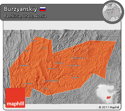 Political 3D Map of Burzyanskiy, desaturated