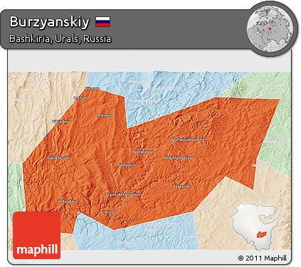 Political 3D Map of Burzyanskiy, lighten