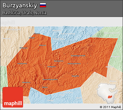 Political 3D Map of Burzyanskiy, lighten