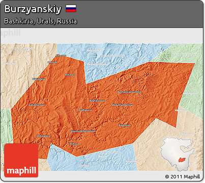 Political 3D Map of Burzyanskiy, lighten