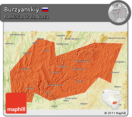 Political 3D Map of Burzyanskiy, physical outside