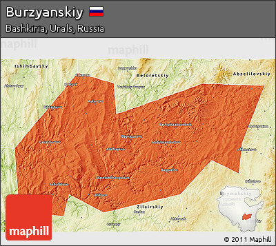 Political 3D Map of Burzyanskiy, physical outside