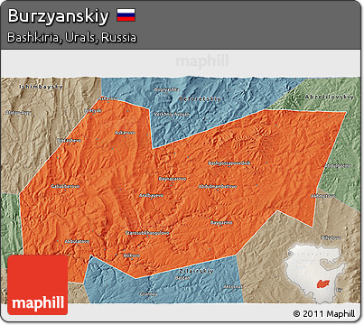 Political 3D Map of Burzyanskiy, semi-desaturated