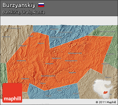 Political 3D Map of Burzyanskiy, semi-desaturated