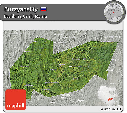Satellite 3D Map of Burzyanskiy, lighten, semi-desaturated