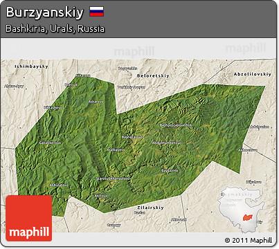 Satellite 3D Map of Burzyanskiy, shaded relief outside
