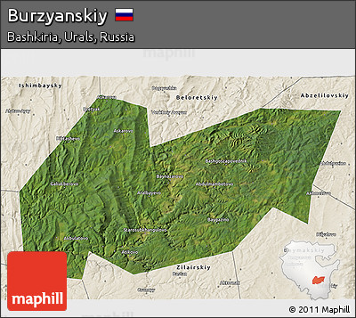Satellite 3D Map of Burzyanskiy, shaded relief outside