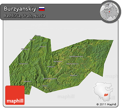 Satellite 3D Map of Burzyanskiy, single color outside
