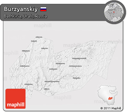 Silver Style 3D Map of Burzyanskiy, single color outside