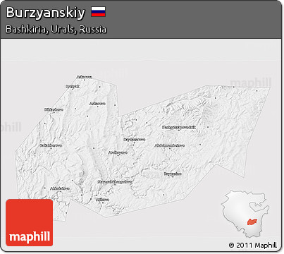 Silver Style 3D Map of Burzyanskiy, single color outside