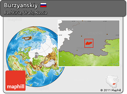 Physical Location Map of Burzyanskiy, highlighted country, highlighted grandparent region
