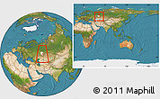 Satellite Location Map of Burzyanskiy, highlighted parent region, within the entire country