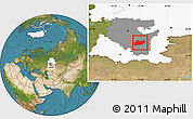 Satellite Location Map of Burzyanskiy, highlighted parent region, highlighted grandparent region