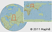 Savanna Style Location Map of Burzyanskiy, within the entire country, hill shading