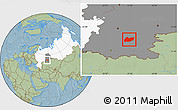 Savanna Style Location Map of Burzyanskiy, highlighted country, highlighted grandparent region, hill shading