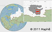 Savanna Style Location Map of Burzyanskiy, highlighted country, highlighted parent region, hill shading