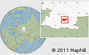 Savanna Style Location Map of Burzyanskiy, highlighted grandparent region, hill shading