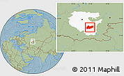 Savanna Style Location Map of Burzyanskiy, highlighted parent region, hill shading