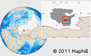 Shaded Relief Location Map of Burzyanskiy, highlighted country, highlighted parent region