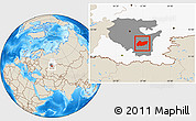 Shaded Relief Location Map of Burzyanskiy, highlighted parent region, highlighted grandparent region