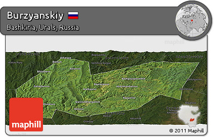 Satellite Panoramic Map of Burzyanskiy, darken