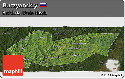 Satellite Panoramic Map of Burzyanskiy, darken