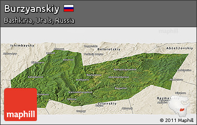 Satellite Panoramic Map of Burzyanskiy, shaded relief outside
